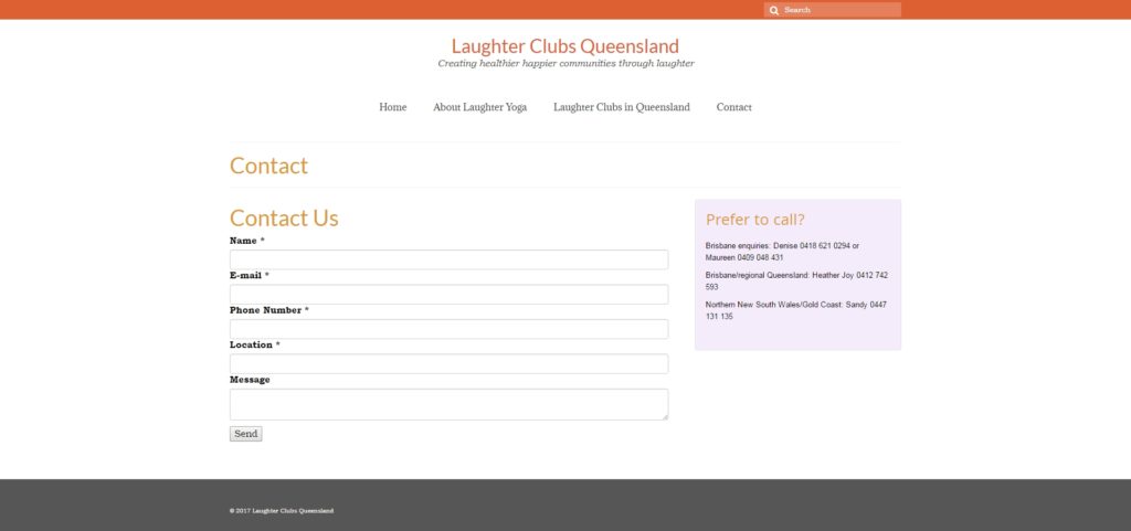 Контактная форма сайта Laughter Clubs Queensland
