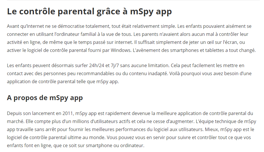 Копирайтинг на французском: приложение mSpy для родительского контроля